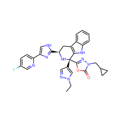 CCn1cc([C@@]2(c3nn(CC4CC4)c(=O)o3)N[C@@H](c3nc(-c4ccc(F)cn4)c[nH]3)Cc3c2[nH]c2ccccc32)cn1 ZINC000068246128