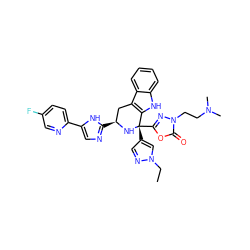 CCn1cc([C@@]2(c3nn(CCN(C)C)c(=O)o3)N[C@@H](c3ncc(-c4ccc(F)cn4)[nH]3)Cc3c2[nH]c2ccccc32)cn1 ZINC000473130595