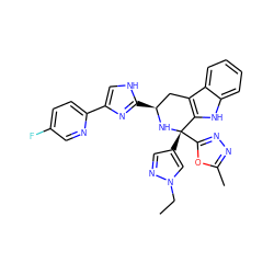 CCn1cc([C@@]2(c3nnc(C)o3)N[C@@H](c3nc(-c4ccc(F)cn4)c[nH]3)Cc3c2[nH]c2ccccc32)cn1 ZINC000141428610