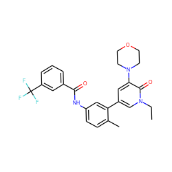 CCn1cc(-c2cc(NC(=O)c3cccc(C(F)(F)F)c3)ccc2C)cc(N2CCOCC2)c1=O ZINC000225953840