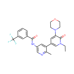 CCn1cc(-c2cc(NC(=O)c3cccc(C(F)(F)F)c3)cnc2C)cc(N2CCOCC2)c1=O ZINC000225955610