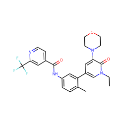 CCn1cc(-c2cc(NC(=O)c3ccnc(C(F)(F)F)c3)ccc2C)cc(N2CCOCC2)c1=O ZINC000225963177