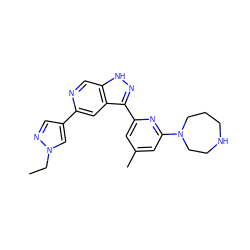 CCn1cc(-c2cc3c(-c4cc(C)cc(N5CCCNCC5)n4)n[nH]c3cn2)cn1 ZINC000205289136