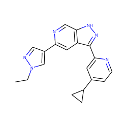 CCn1cc(-c2cc3c(-c4cc(C5CC5)ccn4)n[nH]c3cn2)cn1 ZINC000205241912