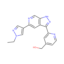 CCn1cc(-c2cc3c(-c4cc(CO)ccn4)n[nH]c3cn2)cn1 ZINC000205250659