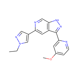 CCn1cc(-c2cc3c(-c4cc(OC)ccn4)n[nH]c3cn2)cn1 ZINC000205263403