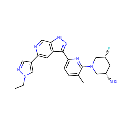 CCn1cc(-c2cc3c(-c4ccc(C)c(N5C[C@@H](N)C[C@@H](F)C5)n4)n[nH]c3cn2)cn1 ZINC000205262804