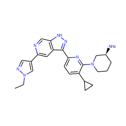 CCn1cc(-c2cc3c(-c4ccc(C5CC5)c(N5CCC[C@H](N)C5)n4)n[nH]c3cn2)cn1 ZINC000205261172