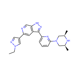 CCn1cc(-c2cc3c(-c4cccc(N5C[C@H](C)N[C@H](C)C5)n4)n[nH]c3cn2)cn1 ZINC000205255433