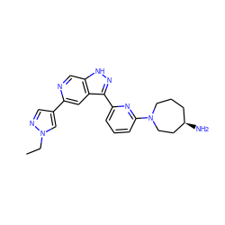 CCn1cc(-c2cc3c(-c4cccc(N5CCC[C@@H](N)CC5)n4)n[nH]c3cn2)cn1 ZINC000205245471