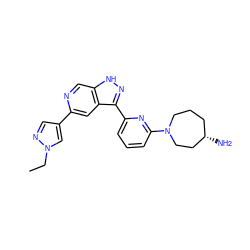 CCn1cc(-c2cc3c(-c4cccc(N5CCC[C@H](N)CC5)n4)n[nH]c3cn2)cn1 ZINC000205245519