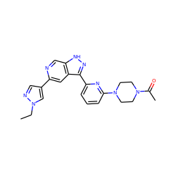 CCn1cc(-c2cc3c(-c4cccc(N5CCN(C(C)=O)CC5)n4)n[nH]c3cn2)cn1 ZINC000205257118