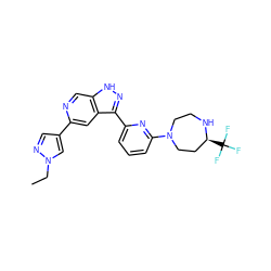 CCn1cc(-c2cc3c(-c4cccc(N5CCN[C@@H](C(F)(F)F)CC5)n4)n[nH]c3cn2)cn1 ZINC000205248817