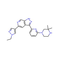 CCn1cc(-c2cc3c(-c4cccc(N5CCNC(C)(C)C5)n4)n[nH]c3cn2)cn1 ZINC000205243369