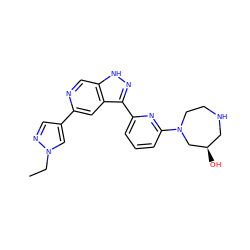 CCn1cc(-c2cc3c(-c4cccc(N5CCNC[C@@H](O)C5)n4)n[nH]c3cn2)cn1 ZINC000205259479