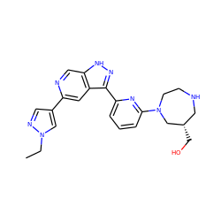 CCn1cc(-c2cc3c(-c4cccc(N5CCNC[C@H](CO)C5)n4)n[nH]c3cn2)cn1 ZINC000205269488