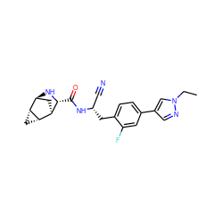 CCn1cc(-c2ccc(C[C@@H](C#N)NC(=O)[C@H]3N[C@H]4C[C@@H]3[C@@H]3C[C@H]43)c(F)c2)cn1 ZINC000219291634