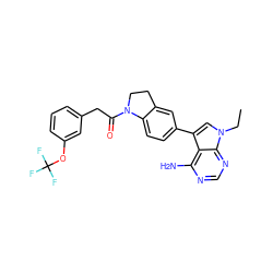 CCn1cc(-c2ccc3c(c2)CCN3C(=O)Cc2cccc(OC(F)(F)F)c2)c2c(N)ncnc21 ZINC001772820530