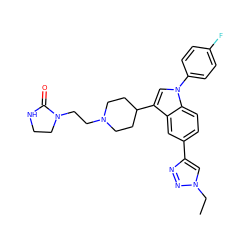 CCn1cc(-c2ccc3c(c2)c(C2CCN(CCN4CCNC4=O)CC2)cn3-c2ccc(F)cc2)nn1 ZINC000013492999