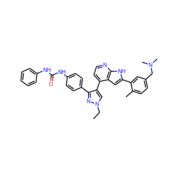 CCn1cc(-c2ccnc3[nH]c(-c4cc(CN(C)C)ccc4C)cc23)c(-c2ccc(NC(=O)Nc3ccccc3)cc2)n1 ZINC000049784087