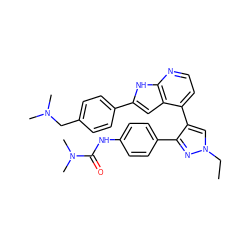 CCn1cc(-c2ccnc3[nH]c(-c4ccc(CN(C)C)cc4)cc23)c(-c2ccc(NC(=O)N(C)C)cc2)n1 ZINC000043170522