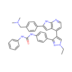 CCn1cc(-c2ccnc3[nH]c(-c4ccc(CN(C)C)cc4)cc23)c(-c2ccc(NC(=O)Nc3ccccc3)cc2)n1 ZINC000049785582