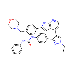 CCn1cc(-c2ccnc3[nH]c(-c4ccc(CN5CCOCC5)cc4)cc23)c(-c2ccc(NC(=O)Nc3ccccc3)cc2)n1 ZINC000049792476