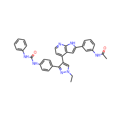 CCn1cc(-c2ccnc3[nH]c(-c4cccc(NC(C)=O)c4)cc23)c(-c2ccc(NC(=O)Nc3ccccc3)cc2)n1 ZINC000049785365