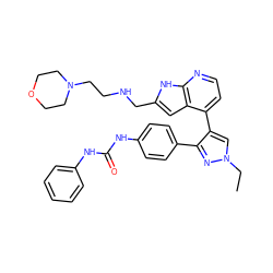 CCn1cc(-c2ccnc3[nH]c(CNCCN4CCOCC4)cc23)c(-c2ccc(NC(=O)Nc3ccccc3)cc2)n1 ZINC000049784106