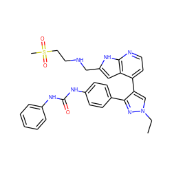 CCn1cc(-c2ccnc3[nH]c(CNCCS(C)(=O)=O)cc23)c(-c2ccc(NC(=O)Nc3ccccc3)cc2)n1 ZINC000049783948