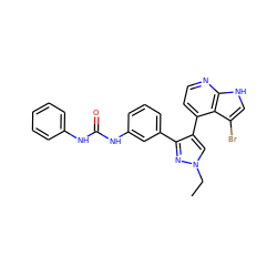 CCn1cc(-c2ccnc3[nH]cc(Br)c23)c(-c2cccc(NC(=O)Nc3ccccc3)c2)n1 ZINC000040848130