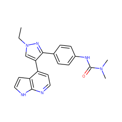 CCn1cc(-c2ccnc3[nH]ccc23)c(-c2ccc(NC(=O)N(C)C)cc2)n1 ZINC000049068241