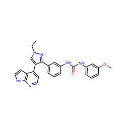 CCn1cc(-c2ccnc3[nH]ccc23)c(-c2cccc(NC(=O)Nc3cccc(OC)c3)c2)n1 ZINC000040848129