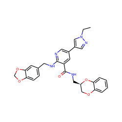 CCn1cc(-c2cnc(NCc3ccc4c(c3)OCO4)c(C(=O)NC[C@@H]3COc4ccccc4O3)c2)cn1 ZINC000473135882