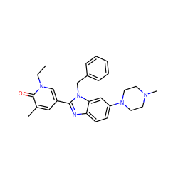 CCn1cc(-c2nc3ccc(N4CCN(C)CC4)cc3n2Cc2ccccc2)cc(C)c1=O ZINC001772644836