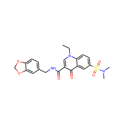 CCn1cc(C(=O)NCc2ccc3c(c2)OCO3)c(=O)c2cc(S(=O)(=O)N(C)C)ccc21 ZINC000008828490