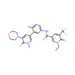 CCn1cc(C(=O)Nc2ccc(C)c(-c3cc(N4CCOCC4)c(=O)n(C)c3)c2)cc(C(F)(F)F)c1=O ZINC000225955679