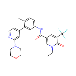 CCn1cc(C(=O)Nc2ccc(C)c(-c3ccnc(N4CCOCC4)c3)c2)cc(C(F)(F)F)c1=O ZINC000225995939