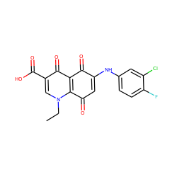 CCn1cc(C(=O)O)c(=O)c2c1C(=O)C=C(Nc1ccc(F)c(Cl)c1)C2=O ZINC000101670397