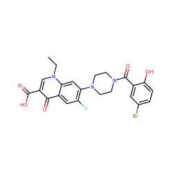 CCn1cc(C(=O)O)c(=O)c2cc(F)c(N3CCN(C(=O)c4cc(Br)ccc4O)CC3)cc21 ZINC000653699401