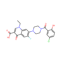 CCn1cc(C(=O)O)c(=O)c2cc(F)c(N3CCN(C(=O)c4cc(Cl)ccc4O)CC3)cc21 ZINC000653699469