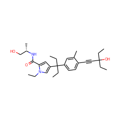 CCn1cc(C(CC)(CC)c2ccc(C#CC(O)(CC)CC)c(C)c2)cc1C(=O)N[C@@H](C)CO ZINC001772583550