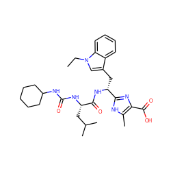 CCn1cc(C[C@@H](NC(=O)[C@H](CC(C)C)NC(=O)NC2CCCCC2)c2nc(C(=O)O)c(C)[nH]2)c2ccccc21 ZINC000028092580