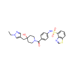 CCn1cc(CC2(O)CCN(C(=O)c3ccc(NS(=O)(=O)c4cccc5scnc45)cc3)CC2)cn1 ZINC000220542289