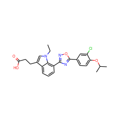 CCn1cc(CCC(=O)O)c2cccc(-c3noc(-c4ccc(OC(C)C)c(Cl)c4)n3)c21 ZINC000084586801