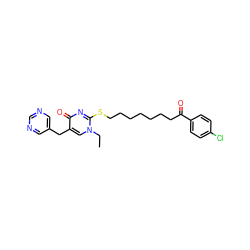 CCn1cc(Cc2cncnc2)c(=O)nc1SCCCCCCCC(=O)c1ccc(Cl)cc1 ZINC000026575645