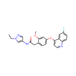 CCn1cc(NC(=O)Cc2ccc(Oc3ccnc4ccc(F)cc34)cc2OC)cn1 ZINC000084633499