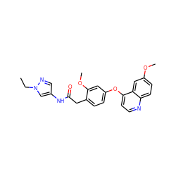 CCn1cc(NC(=O)Cc2ccc(Oc3ccnc4ccc(OC)cc34)cc2OC)cn1 ZINC000084596385