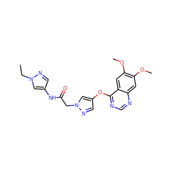 CCn1cc(NC(=O)Cn2cc(Oc3ncnc4cc(OC)c(OC)cc34)cn2)cn1 ZINC000073220463