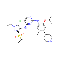 CCn1cc(Nc2nc(Nc3cc(C)c(C4CCNCC4)cc3OC(C)C)ncc2Cl)c(S(=O)(=O)C(C)C)n1 ZINC000653733771